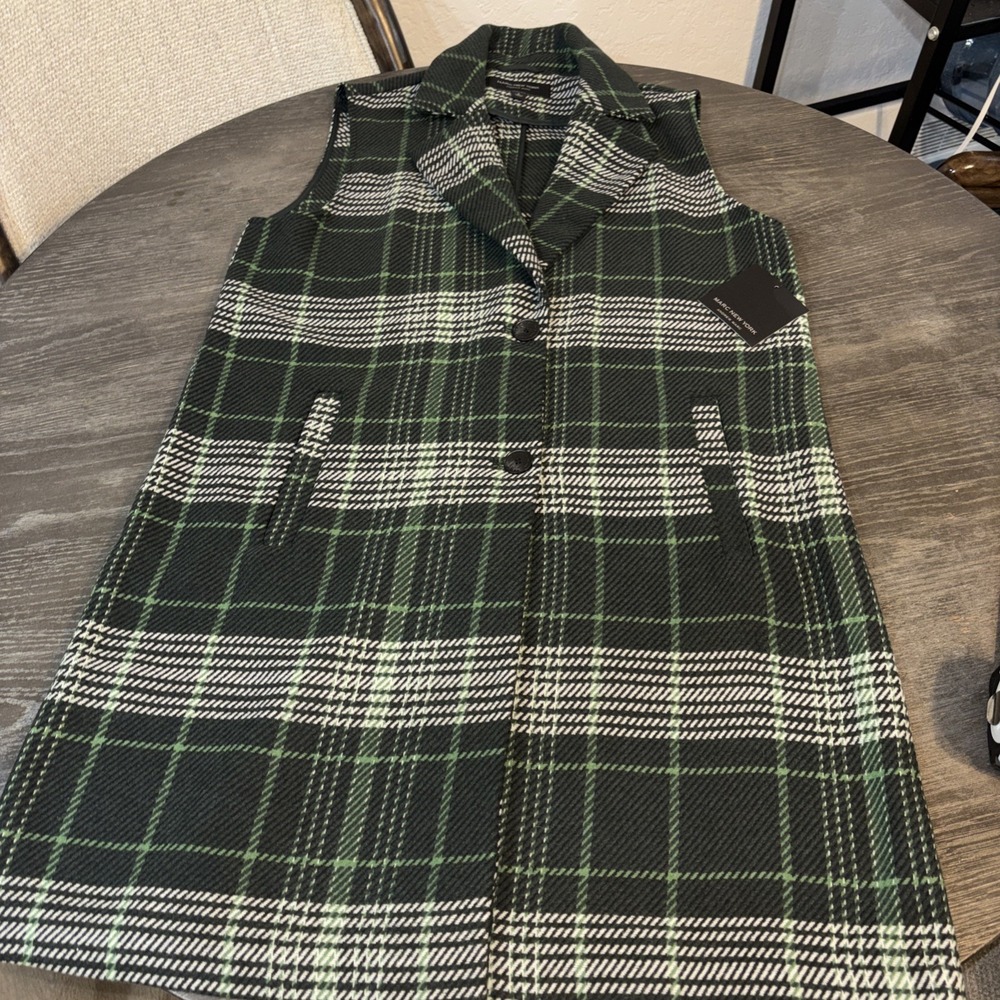 Marc New York Andrew Marc Black Green And White Long Vest